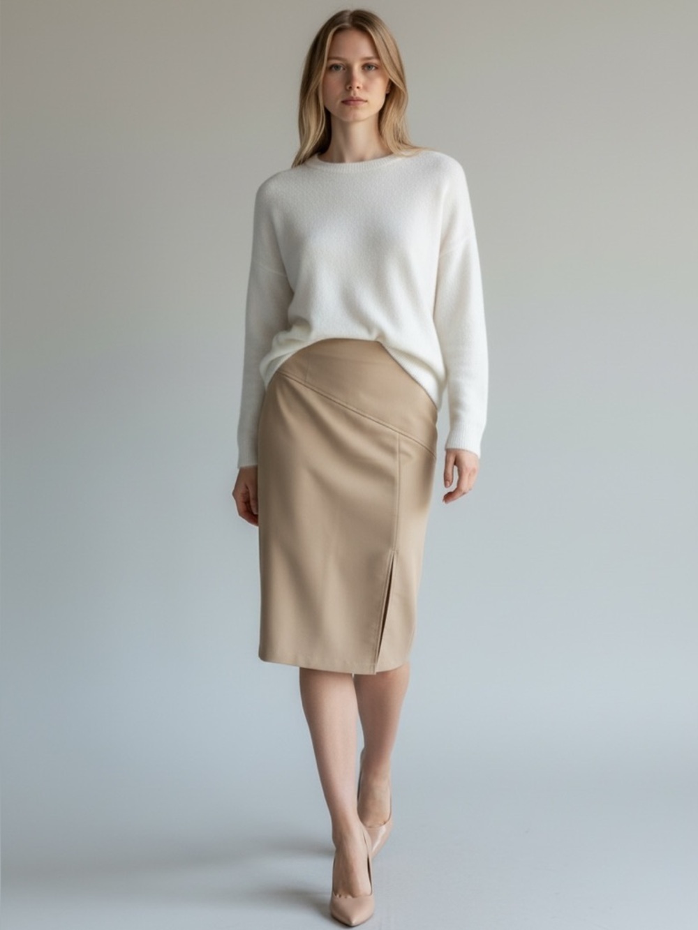 Chado Women's Classic Camel Beige Neutral Pencil Skirt Size 4